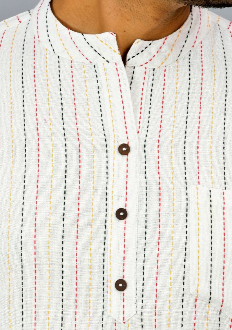 WHITE BLUE AND PINK STRIPE COTTON HANDLOOM CORD SET