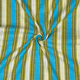 White Cyan and Brown Stripe Cotton Handloom Fabric