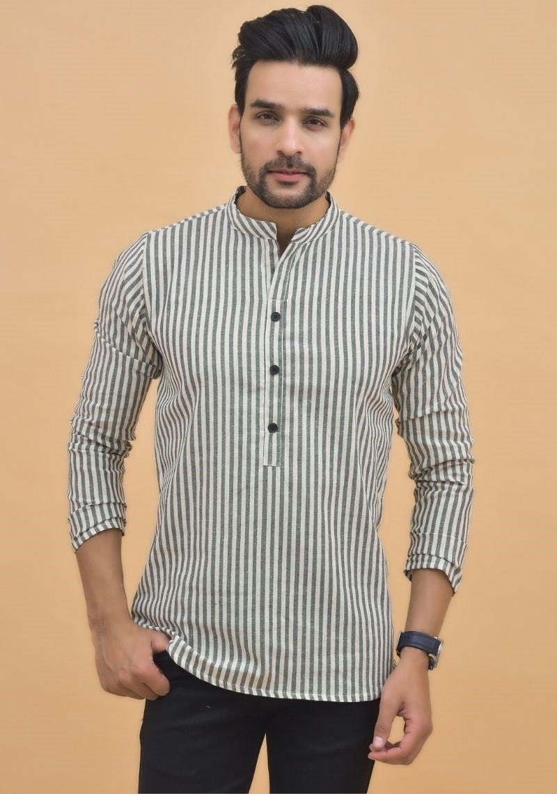 WHITE GRAY STRIPE COTTON HANDLOOM CORD SET-25004