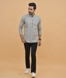 WHITE GRAY STRIPE COTTON HANDLOOM CORD SET-25004