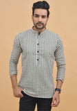 WHITE GRAY STRIPE COTTON HANDLOOM CORD SET-25004