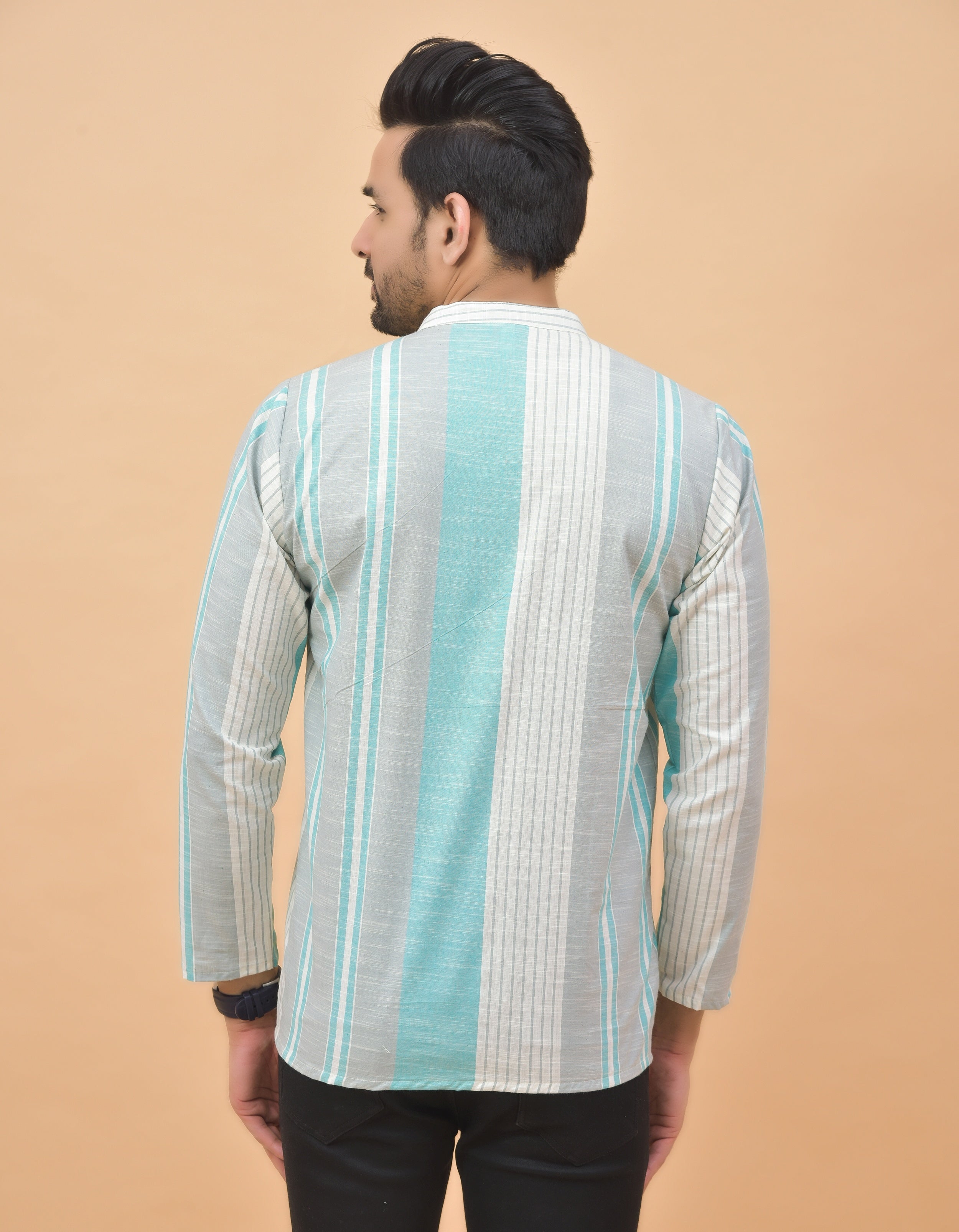 Combo of 3 Men Kurtas Stripe Cotton Handloom Green Green and Peach