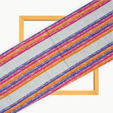 White Orange and Blue Stripe Cotton Handloom Fabric