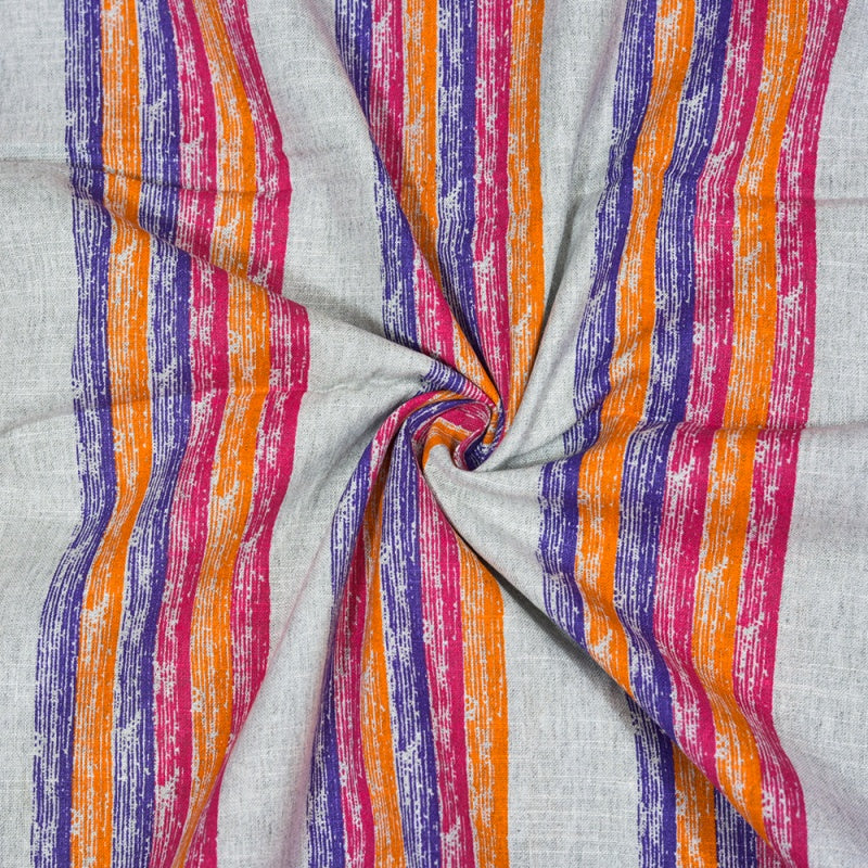 White Orange and Blue Stripe Cotton Handloom Fabric