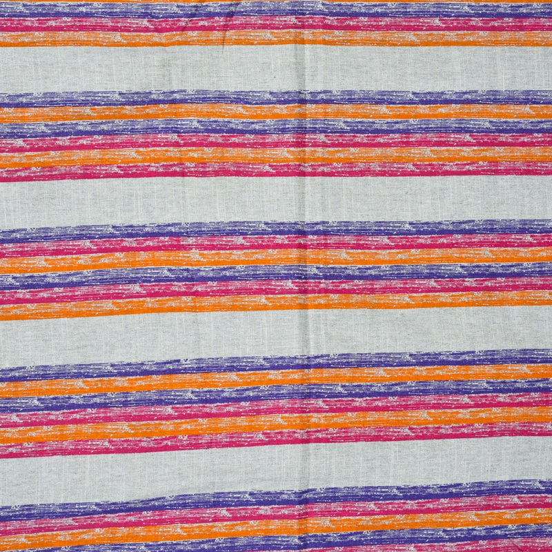 White Orange and Blue Stripe Cotton Handloom Fabric