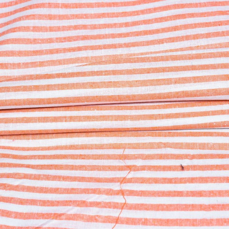White Peach Stripe Cotton Handloom Fabric