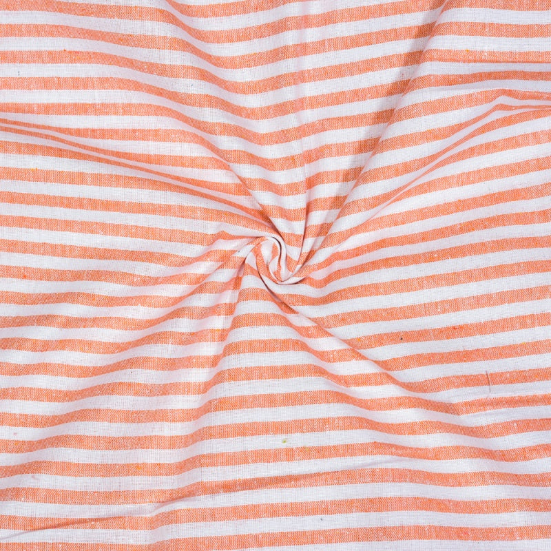 White Peach Stripe Cotton Handloom Fabric