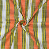 White Peach and Green Stripe Cotton Handloom Fabric