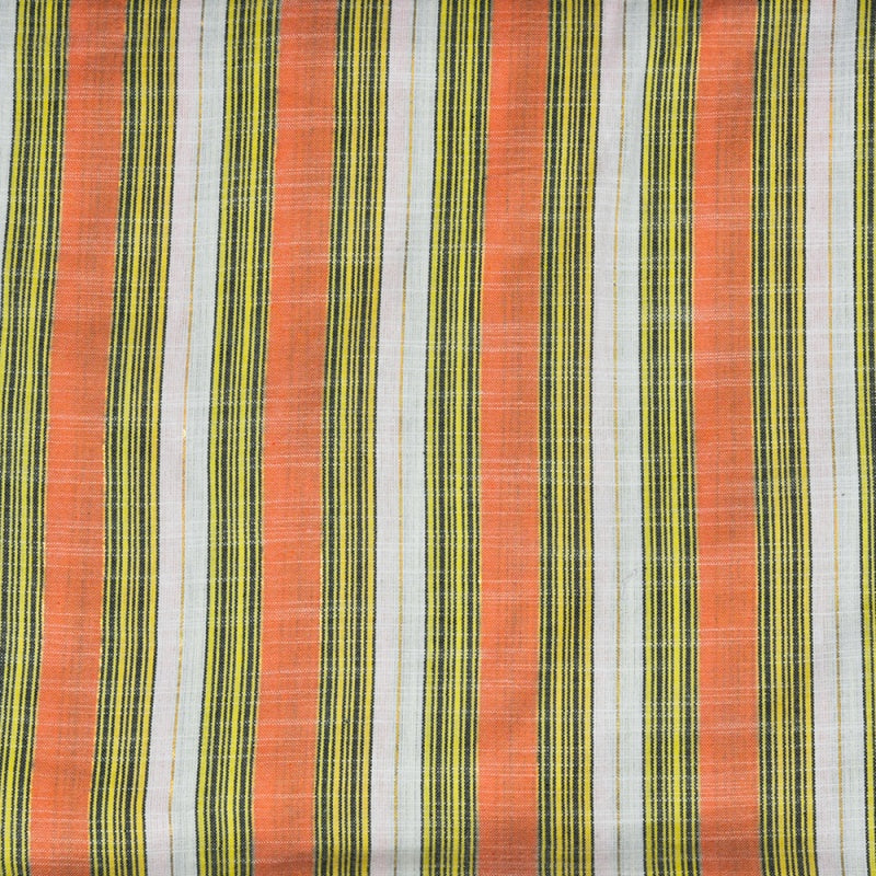 White Peach and Green Stripe Cotton Handloom Fabric