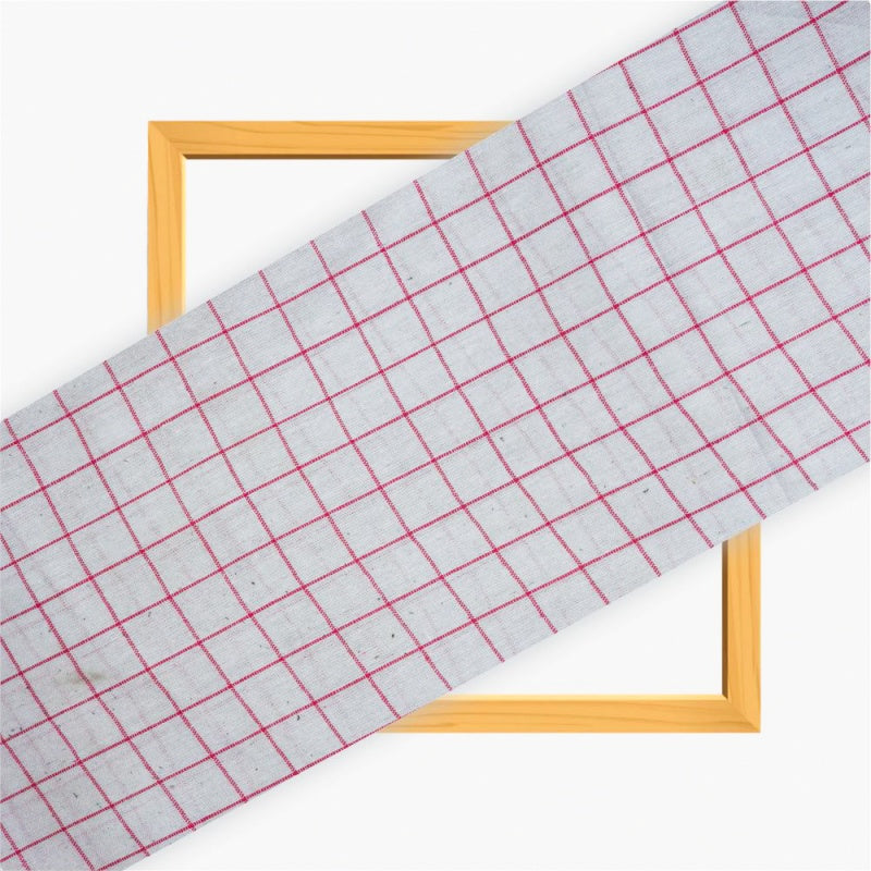 White Pink Checks Cotton Handloom Fabric
