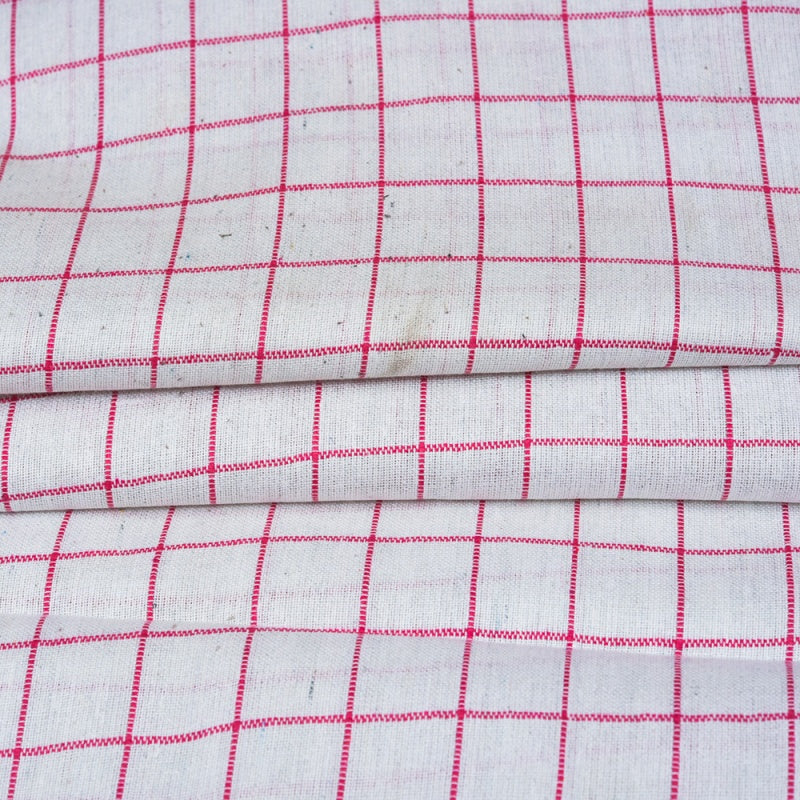 White Pink Checks Cotton Handloom Fabric