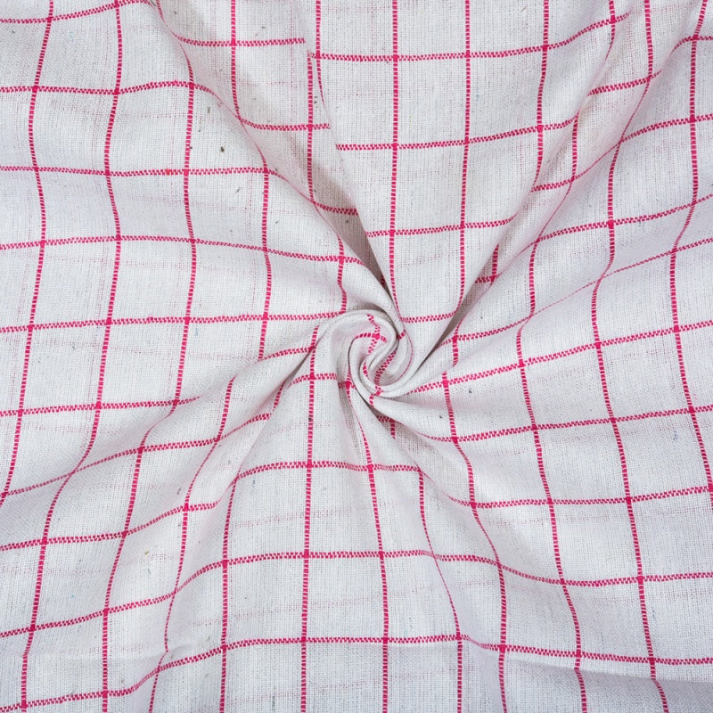 White Pink Checks Cotton Handloom Fabric