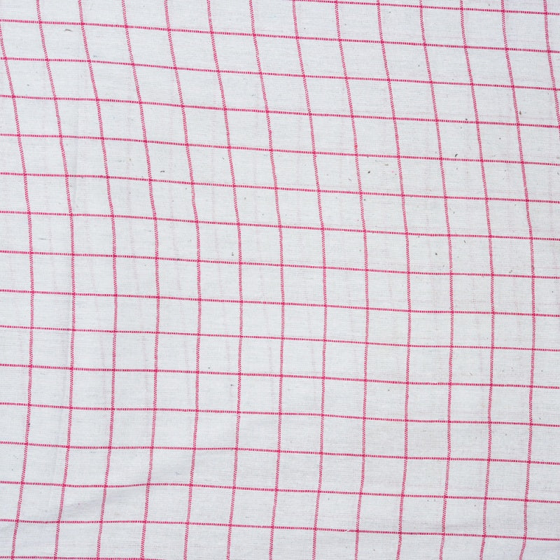 White Pink Checks Cotton Handloom Fabric