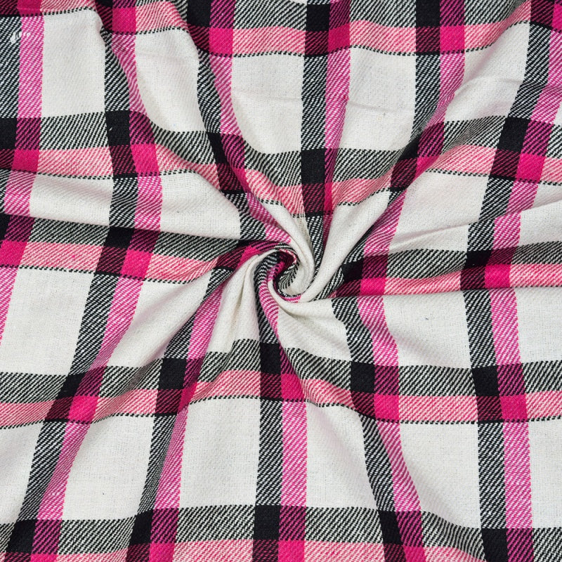 White Pink and Black Twill Cotton Handloom Fabric
