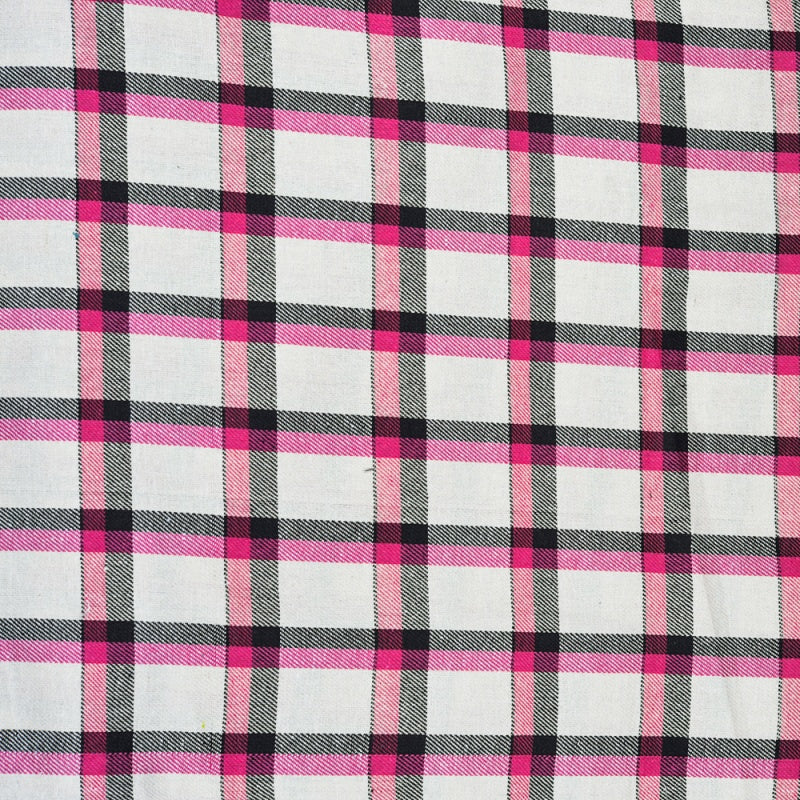 White Pink and Black Twill Cotton Handloom Fabric