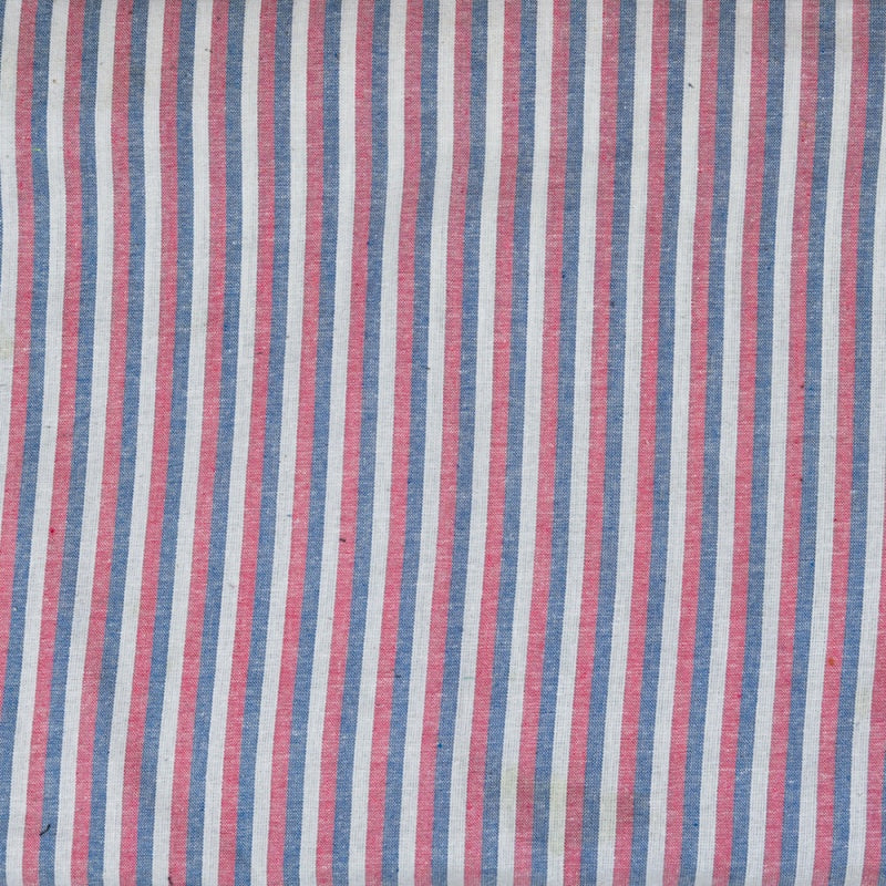White Pink and Blue Stripe Cotton Handloom Fabric
