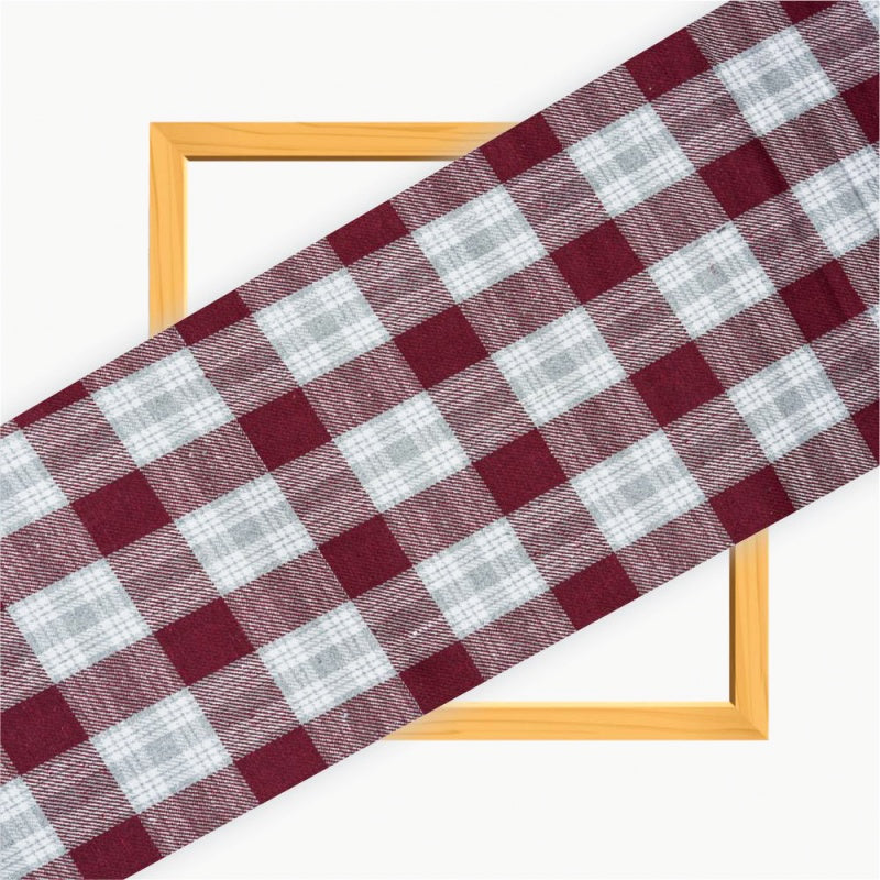 White Red Twill Cotton Handloom Fabric