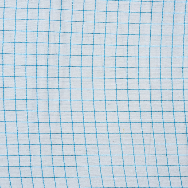 White Sky Blue Checks Cotton Handloom Fabric