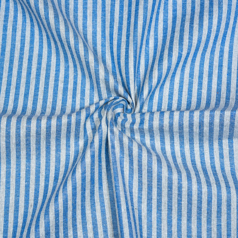 White Sky Blue Stripe Cotton Handloom Fabric
