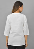 White Solid Cotton Flax Women Top-10393