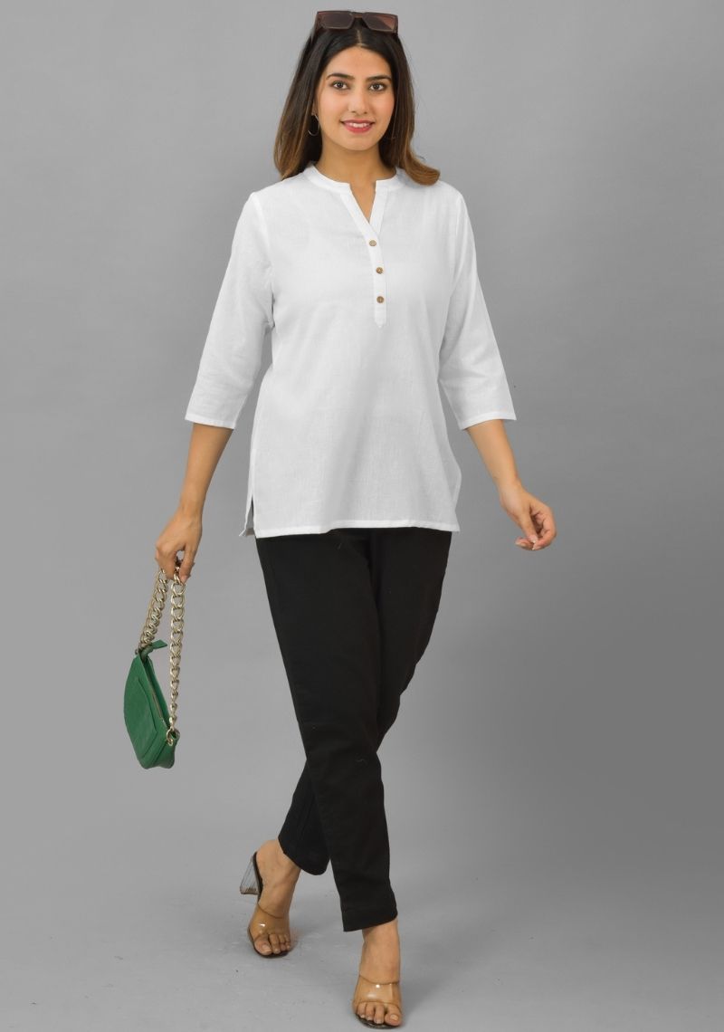 Women Mandarin Collar Cotton Top
