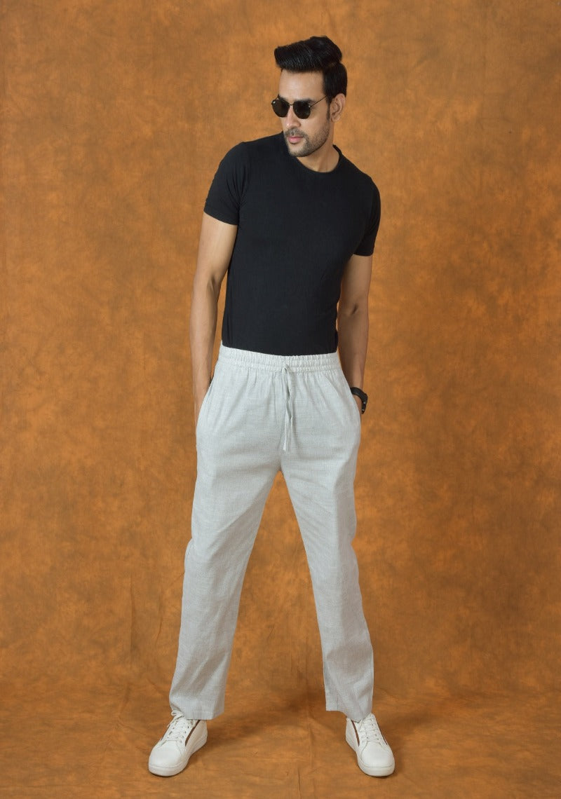 WHITE SOLID COTTON HANDLOOM MEN PANT-15003