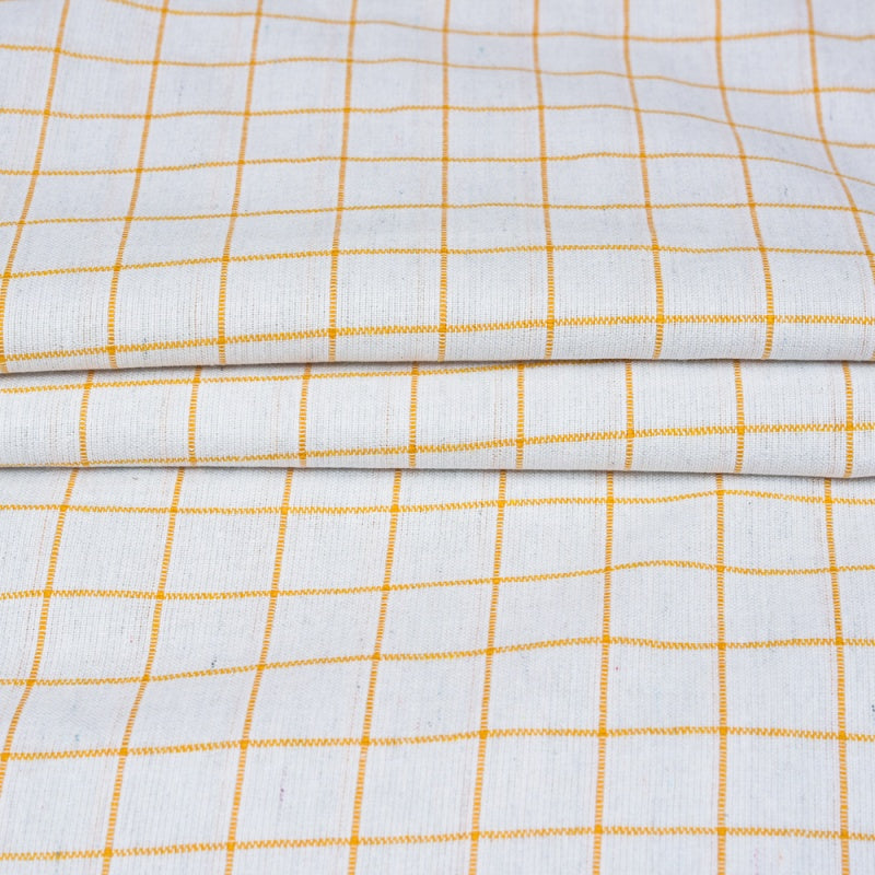 White Yellow Checks Cotton Handloom Fabric
