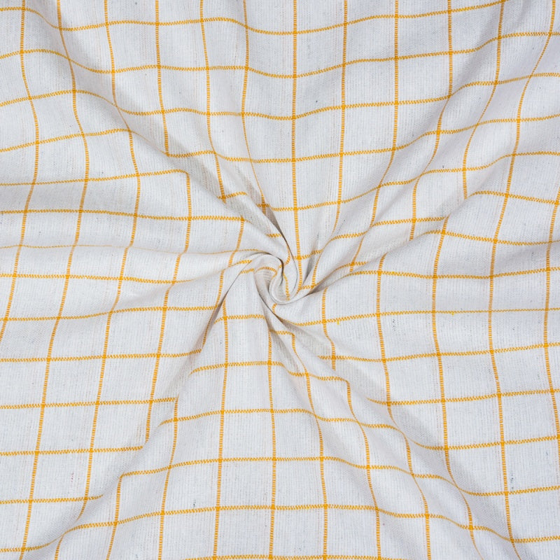 White Yellow Checks Cotton Handloom Fabric