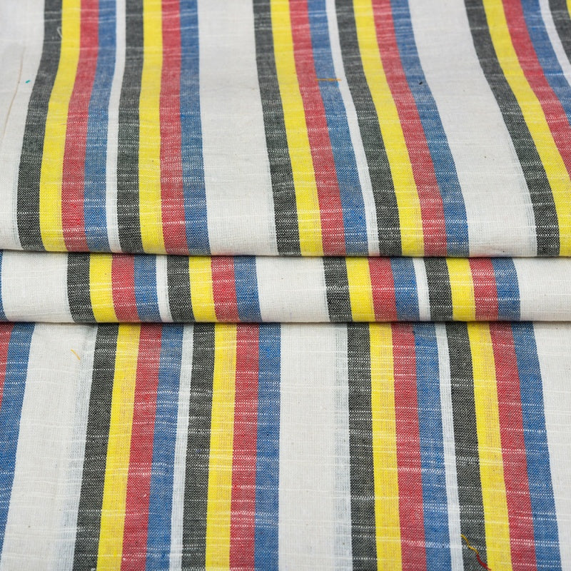 White Yellow and Black Stripe Cotton Handloom Fabric