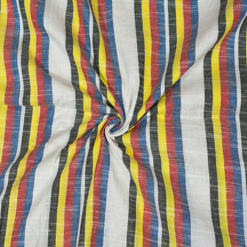 White Yellow and Black Stripe Cotton Handloom Fabric