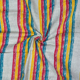 White Yellow and Red Stripe Cotton Handloom Fabric