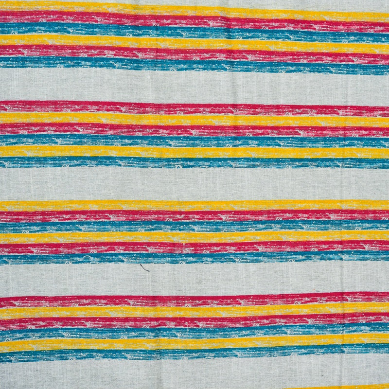 White Yellow and Red Stripe Cotton Handloom Fabric