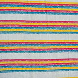 White Yellow and Red Stripe Cotton Handloom Fabric