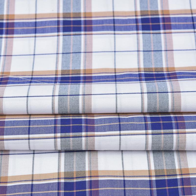 White and Blue Check Handloom Cotton Fabric