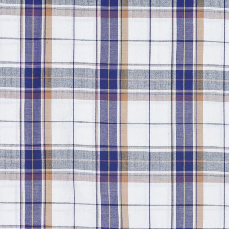 White and Blue Check Handloom Cotton Fabric