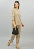 Women Co-Ords Beige Cotton Checks Dress Top and Bottom-10335