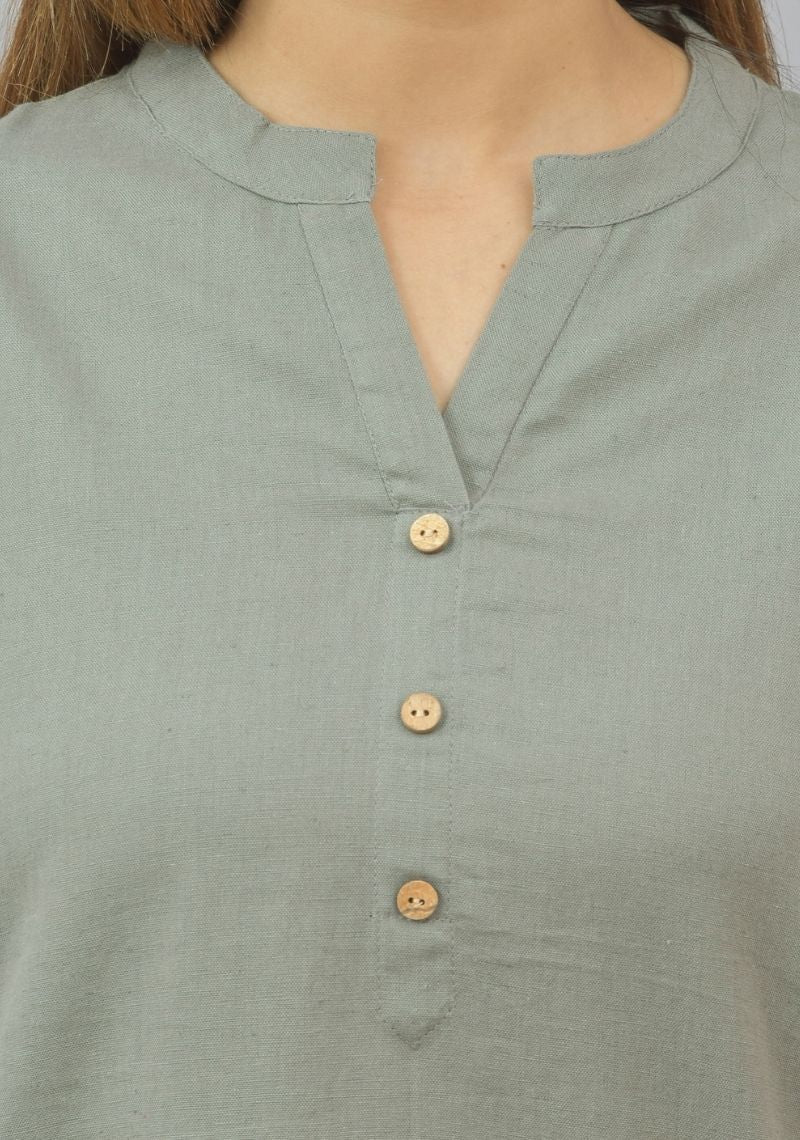 Women Co-Ords Gray Cotton Flax Dress Top and Bottom-10709