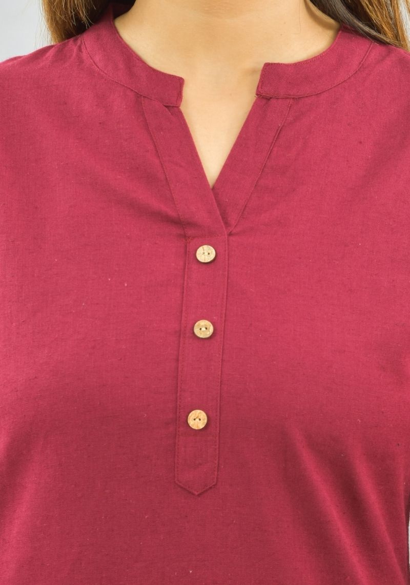 Women Co-Ords Maroon Cotton Flax Dress Top and Shorts-10323