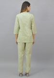 Women Co-Ords Mint Green Cotton Flax Dress Top and Bottom-10720
