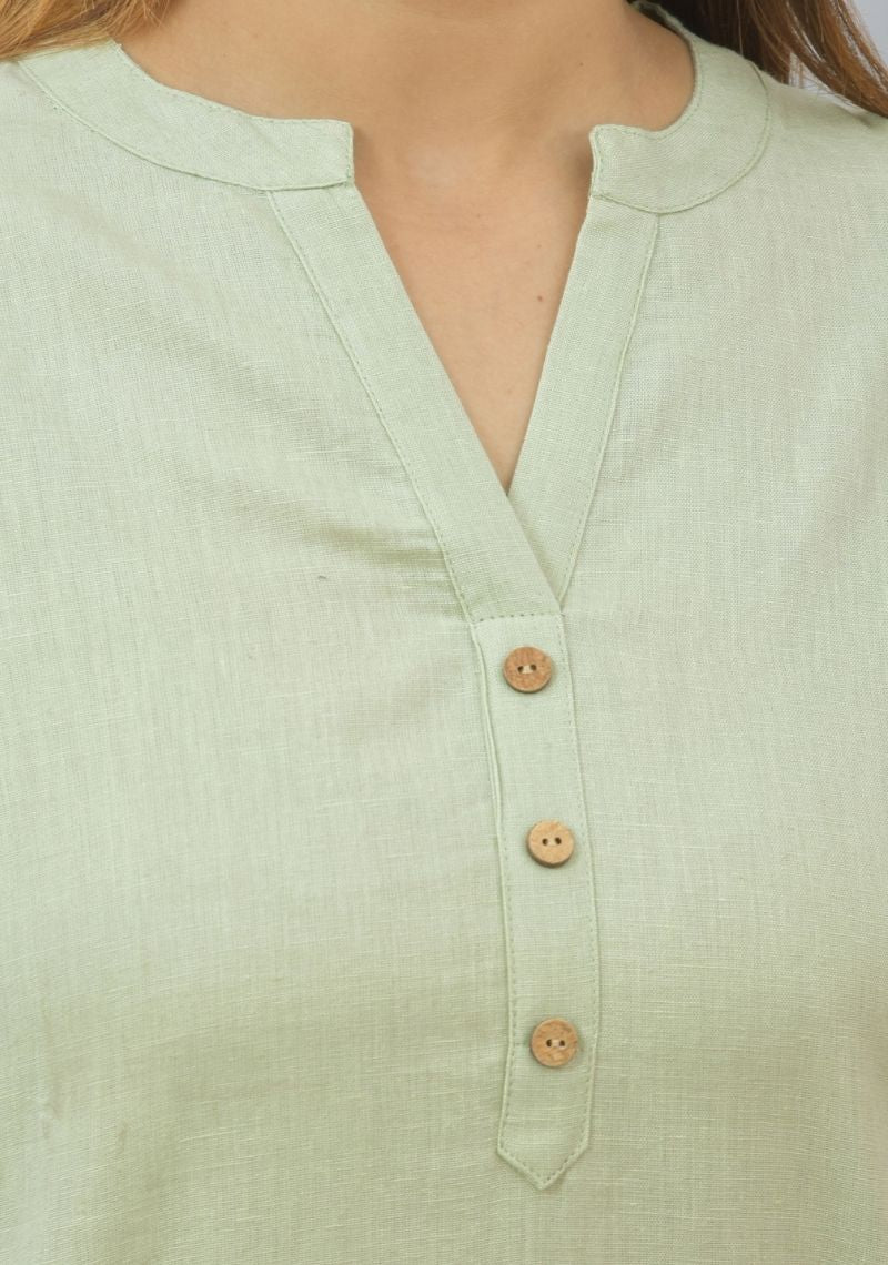 Women Co-Ords Mint Green Cotton Flax Dress Top and Bottom-10720
