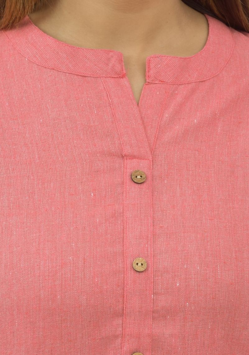Women Co-Ords Peach Cotton Flax Dress Top and Bottom-10719
