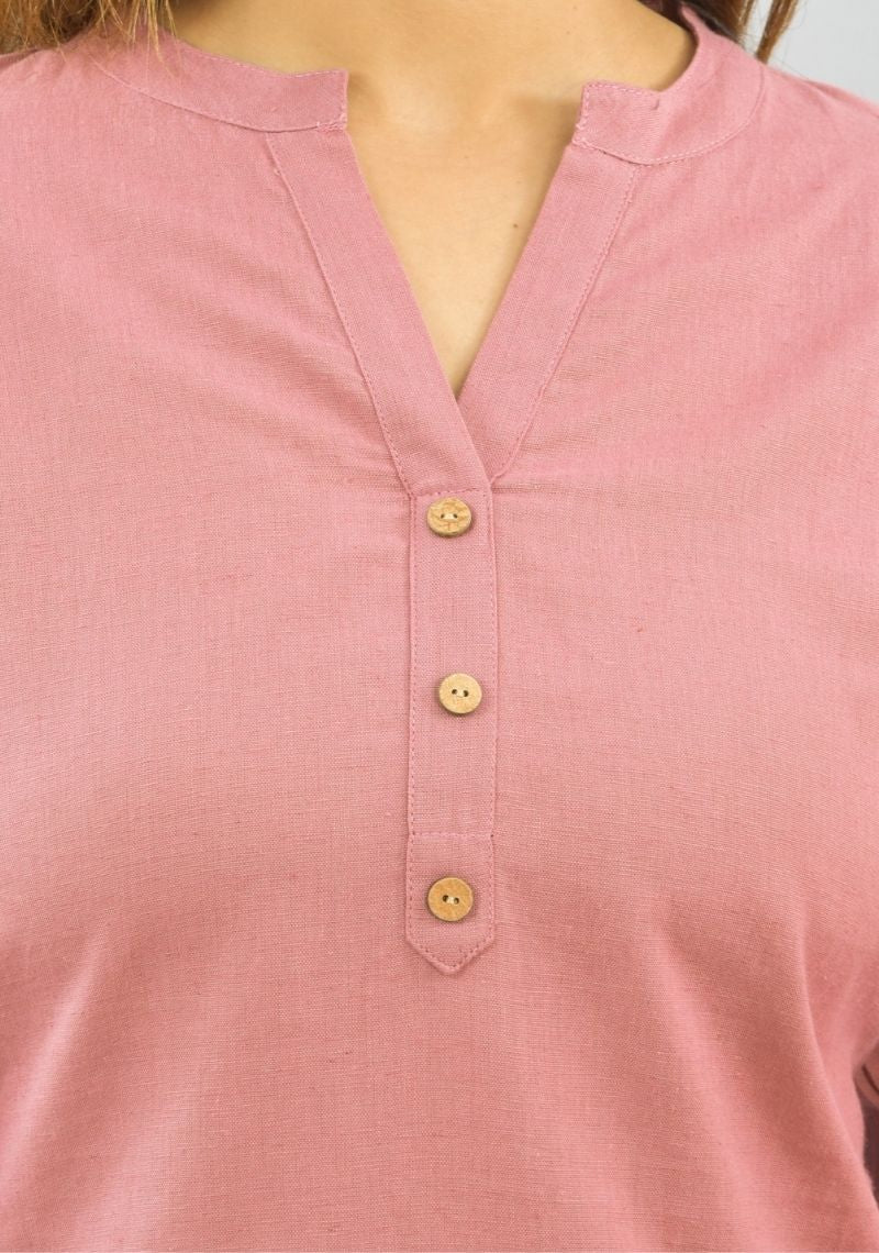 Women Co-Ords Pink Cotton Flax Dress Top and Shorts-10314
