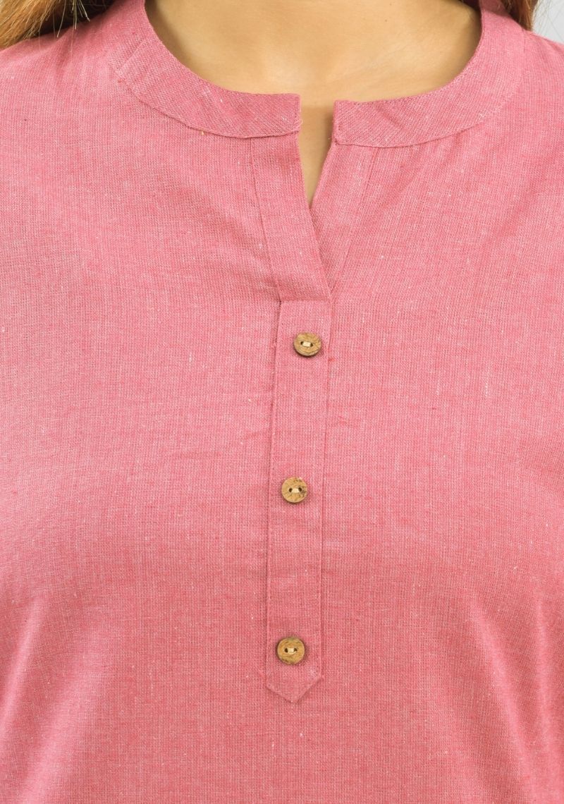 Women Co-Ords Pink Cotton Flax Dress Top and Shorts-10320