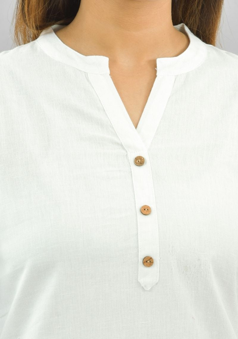 Women Co-Ords White Cotton Flax Dress Top and Shorts-10325