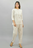 Women Co-Ords Off White Cotton Lining Dress Top and Bottom-10331