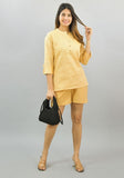 Women Co-Ords Yellow Cotton Flax Dress Top and Shorts-10321