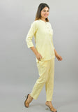 Women Co-Ords Yellow Cotton Checks Dress Top and Bottom-10333