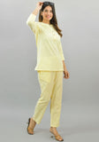Women Co-Ords Yellow Cotton Checks Dress Top and Bottom-10333