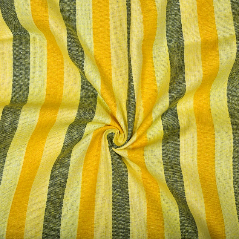 Yellow Black Stripe Cotton Handloom Fabric