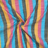 Yellow Pink and Black Stripe Cotton Handloom Fabric